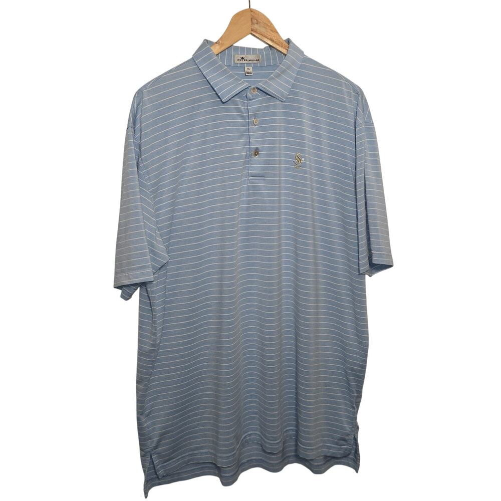Peter Millar Summer Comfort Polo Shirt Men XL Blue Striped Golf Performance Knit